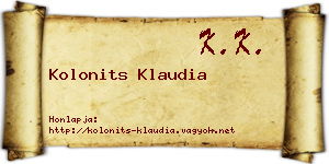Kolonits Klaudia névjegykártya